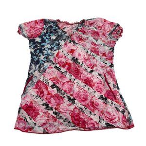 Koi Kathy Peterson women's sz Small Scrub Top shirt pink  Floral butterfies